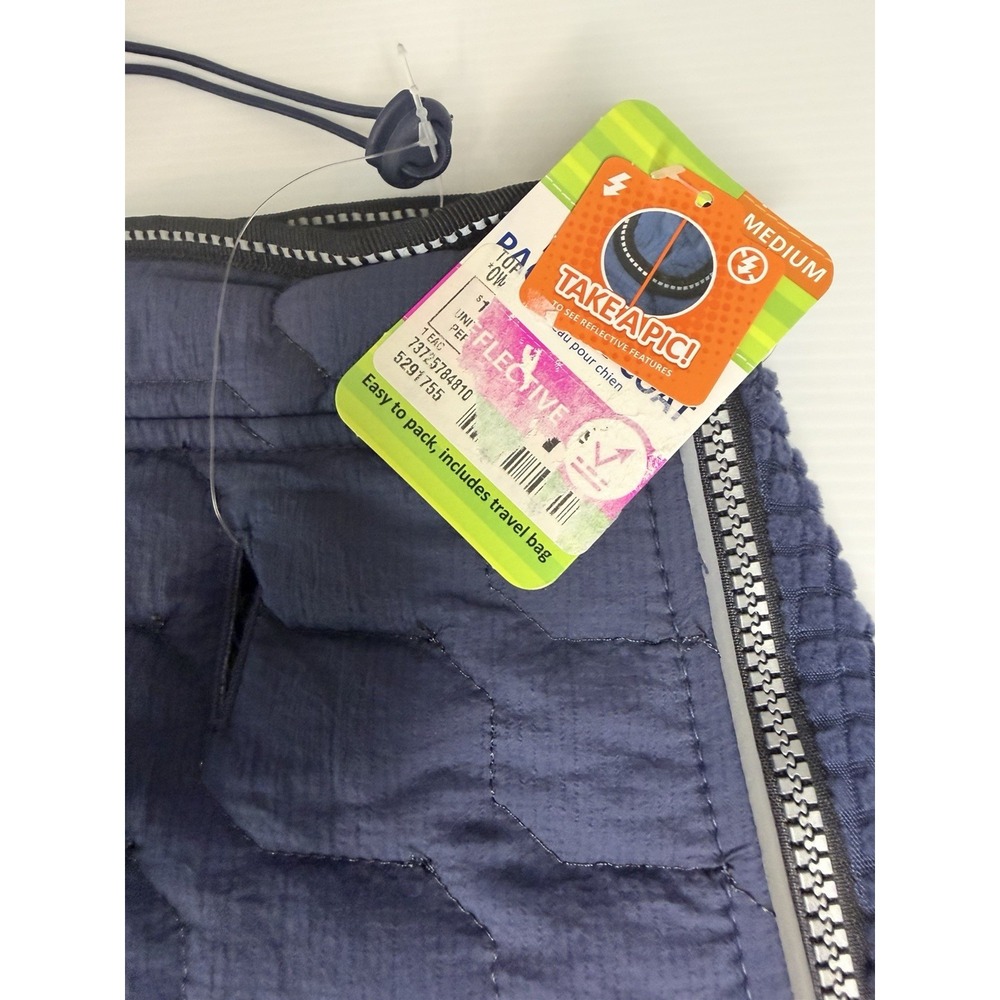 Top Paw Dog Coat Size Medium Lightweight Packable Navy Blue Reflective NWT - Picture 2 of 5